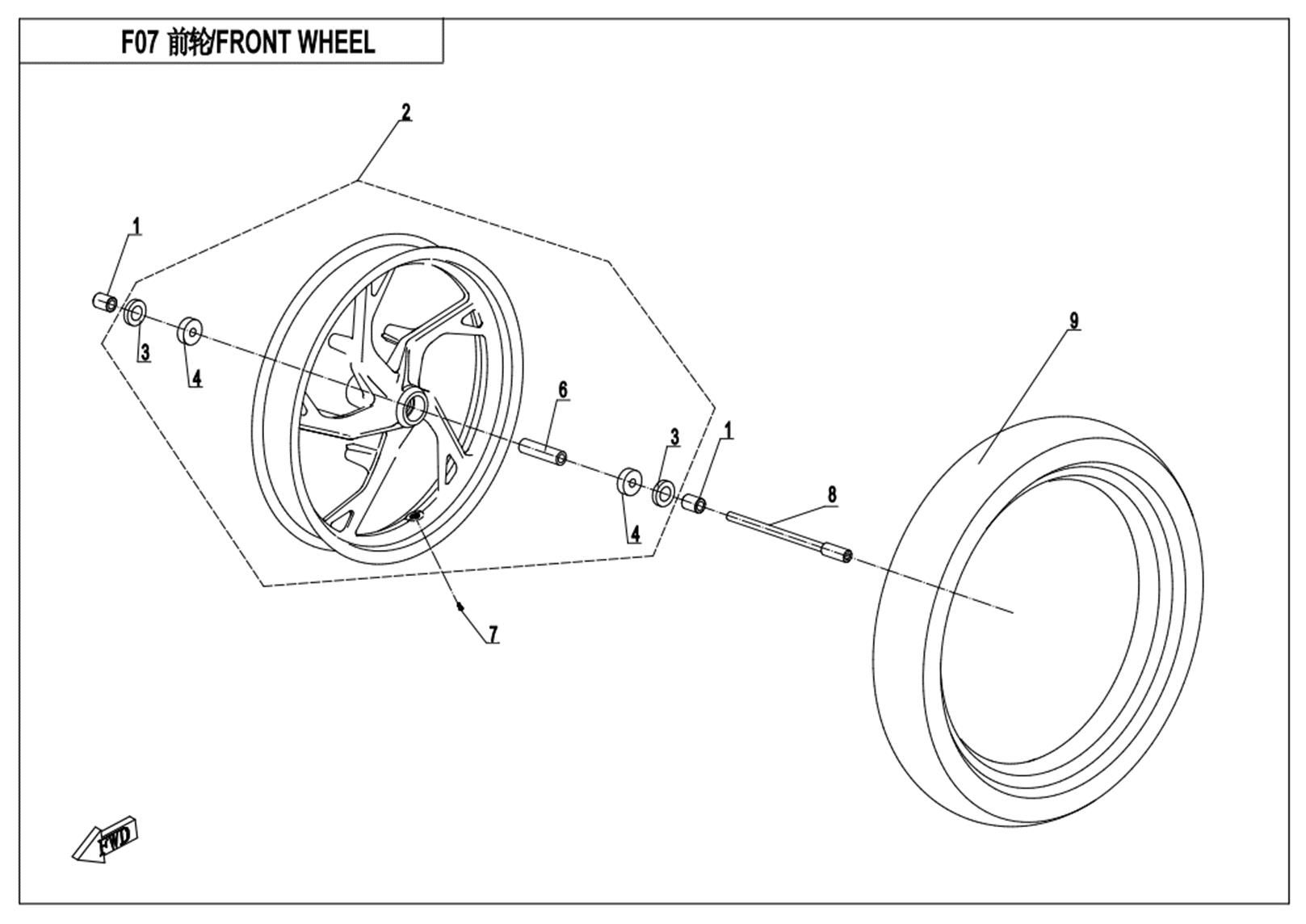 Picture of F07-A-B - FRONT WHEEL(RIM-CORAL BLUE)