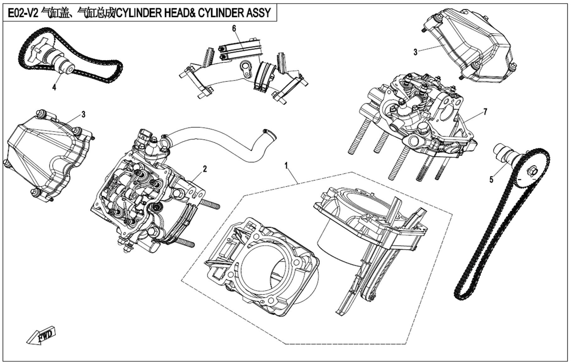 Picture of E02-V2 - CYLINDER HEAD AND CYLINDER ASSY.