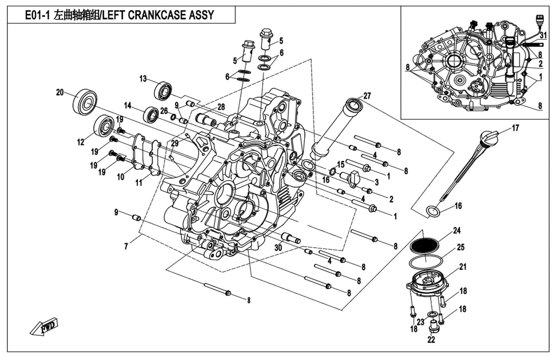 Picture of E01-1 - LEFT CRANKCASE ASSY.