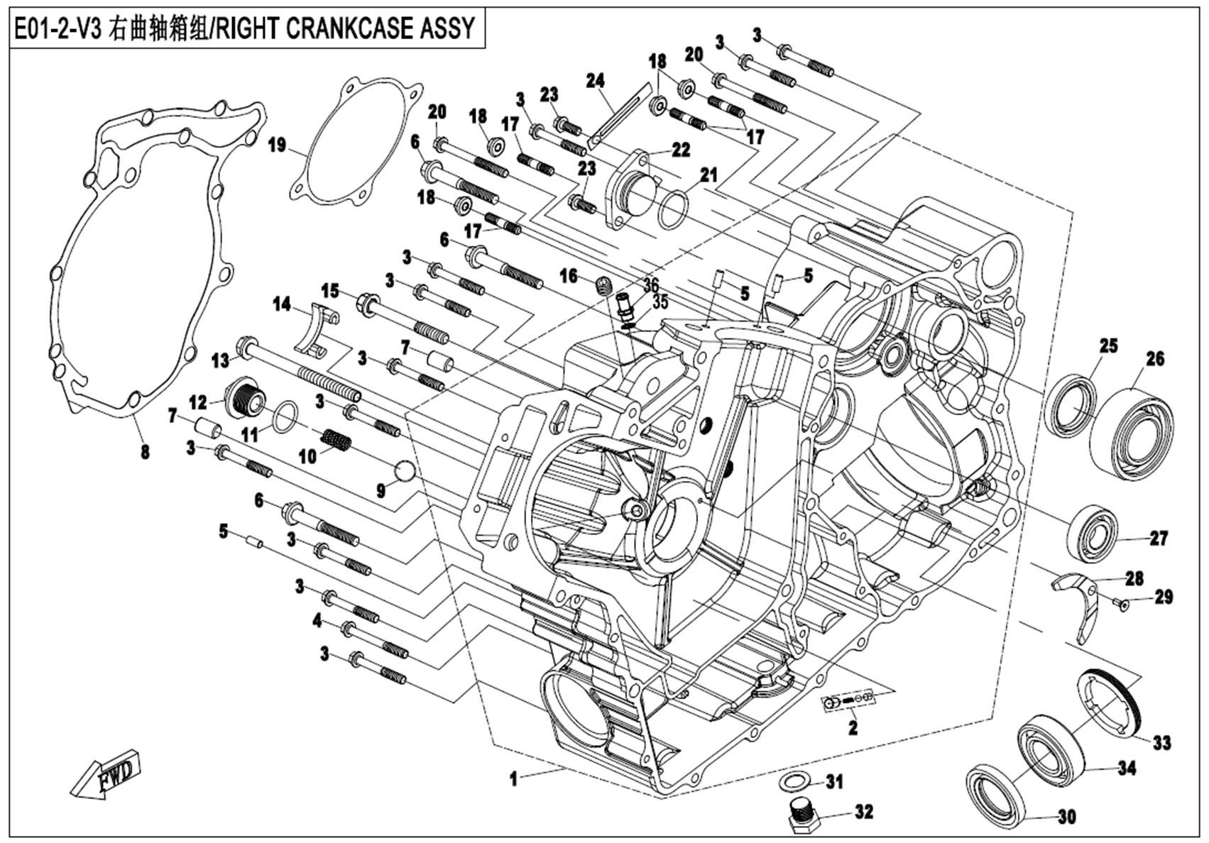 Picture of E01-2-V3 - RIGHT CRANKCASE ASSY