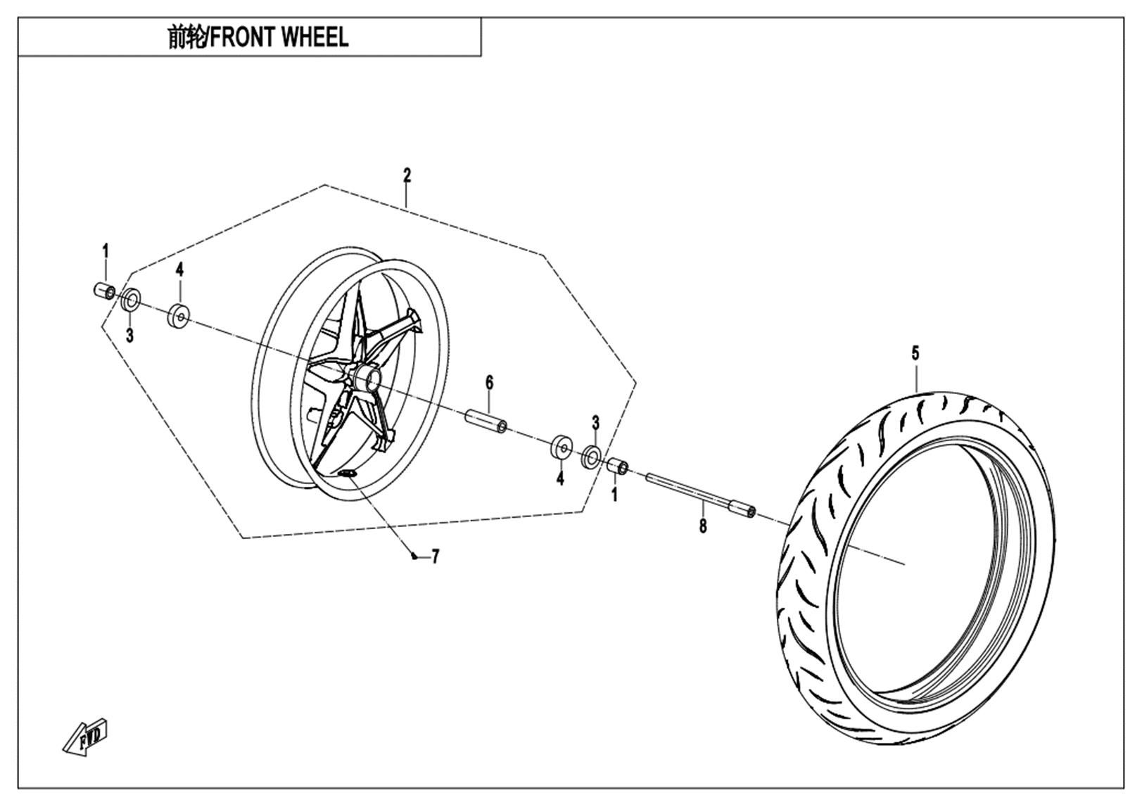 Picture of F07-B - FRONT WHEEL(CORAL BLUE-RIM)