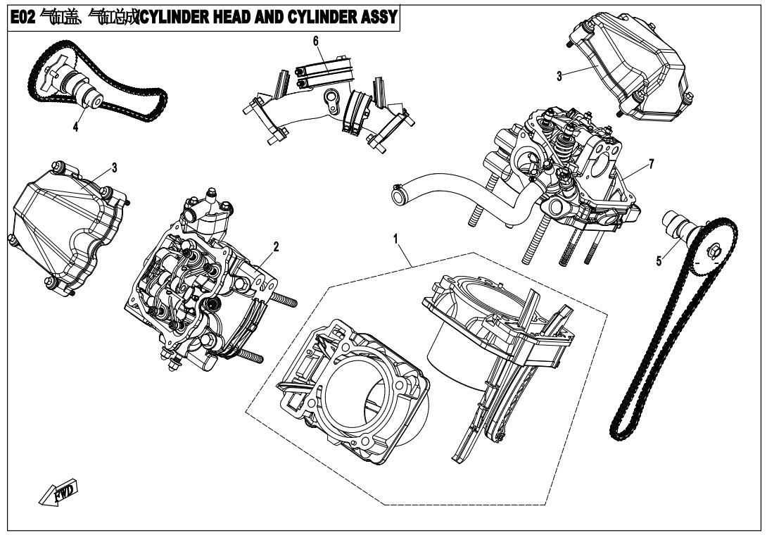 Picture of E02 - CYLINDER HEAD AND CYLINDER ASSY.