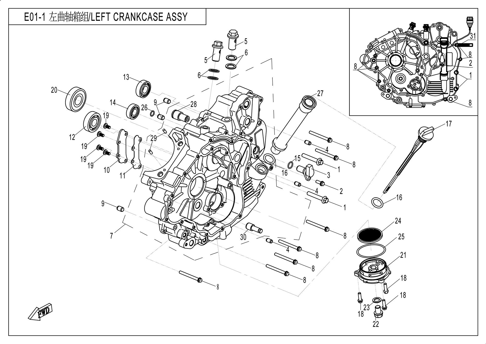 Picture of E01-1 - LEFT CRANKCASE ASSY