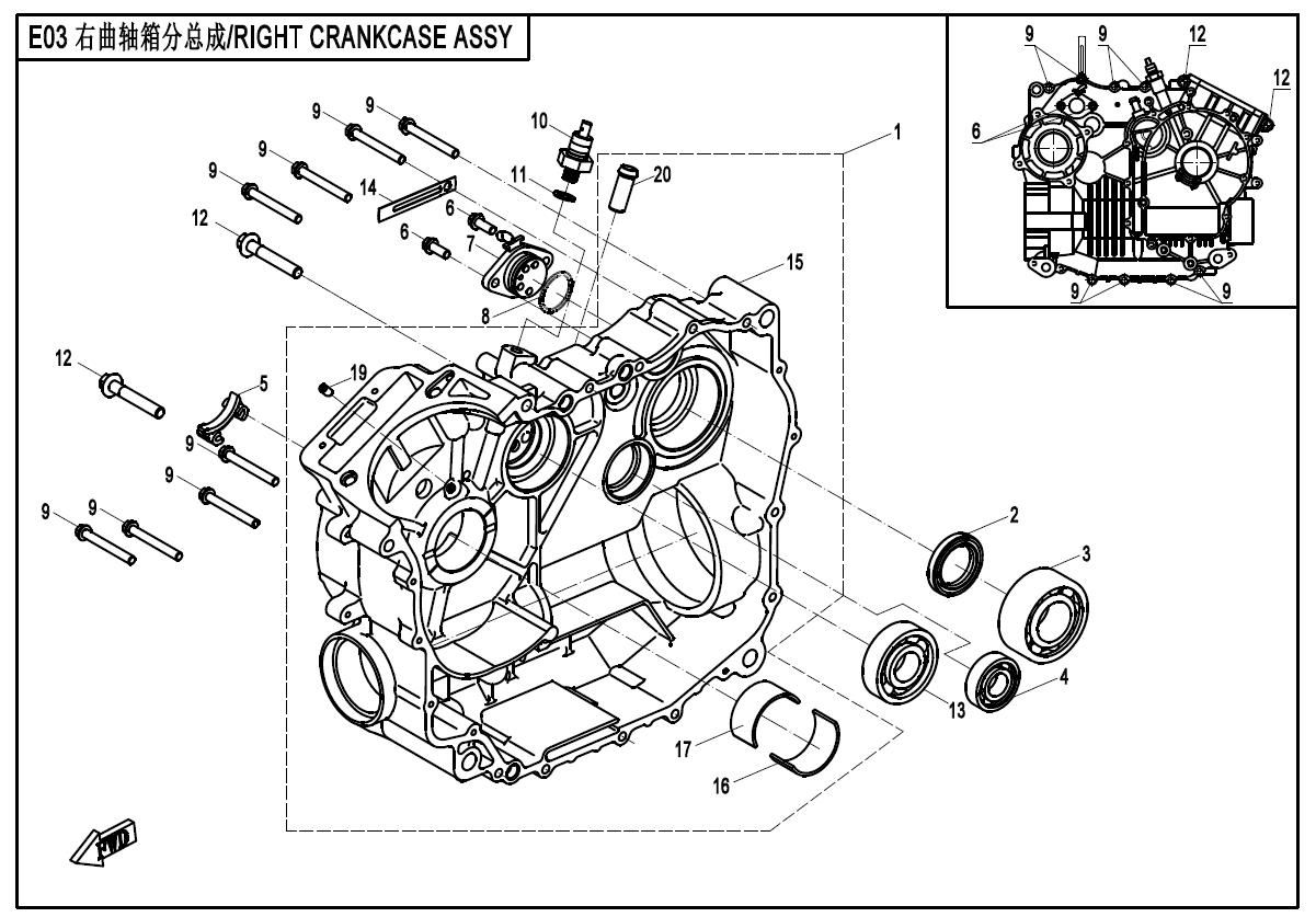 Picture of E01-2-OLD - RIGHT CRANKCASE ASSY(OLD)