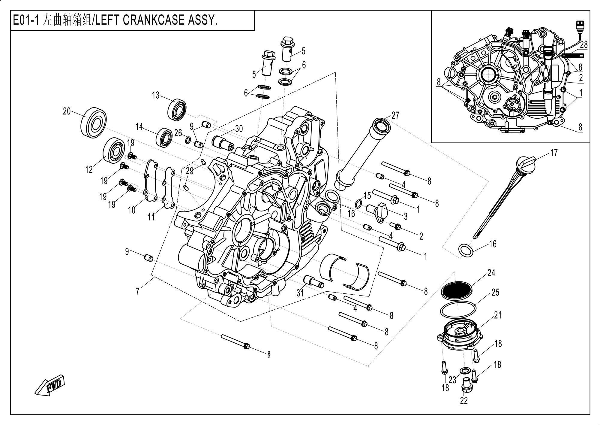 Picture of E01-1 - LEFT CRANKCASE ASSY