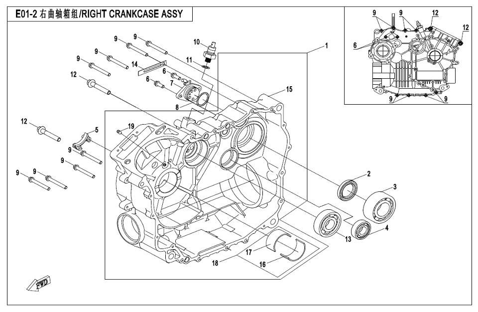 Picture of E01-2 - RIGHT CRANKCASE ASSY(NEW)