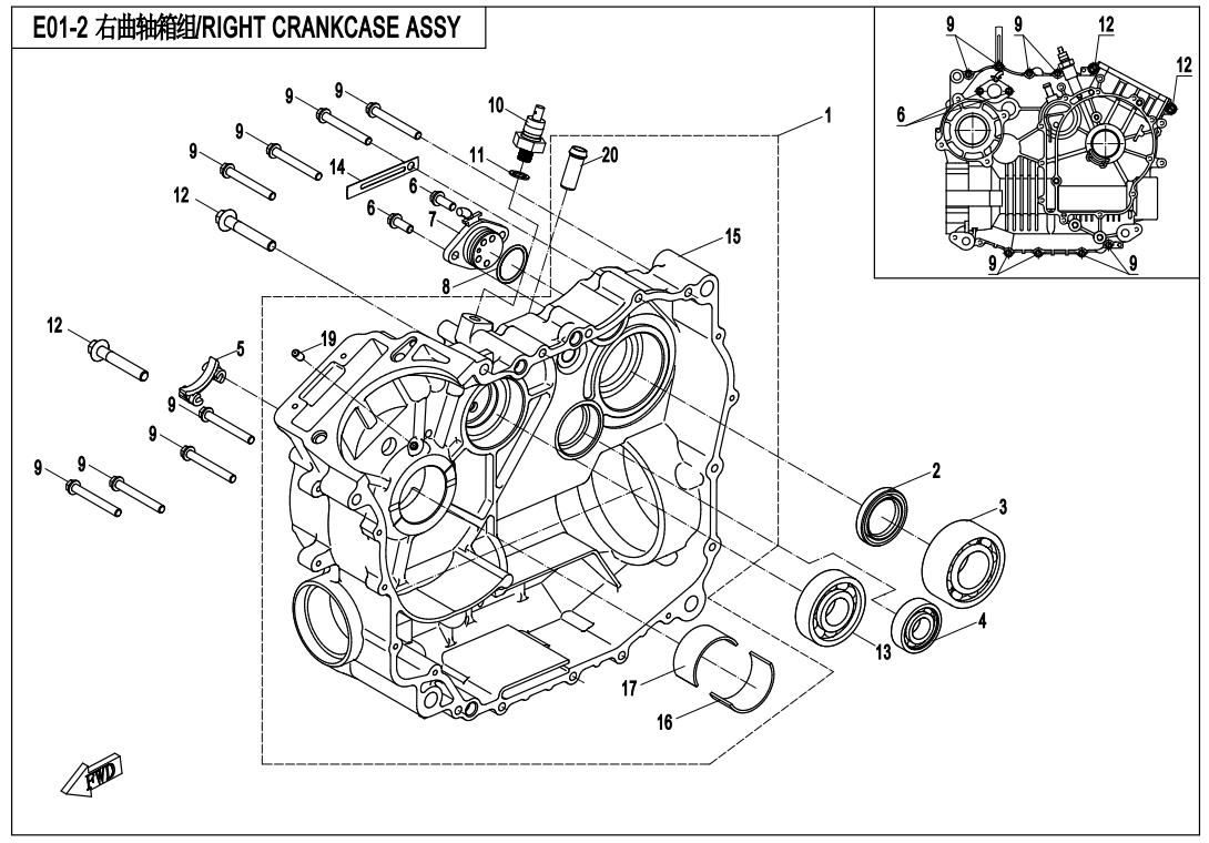 Picture of E01-2-1 - RIGHT CRANKCASE ASSY.(OLD)