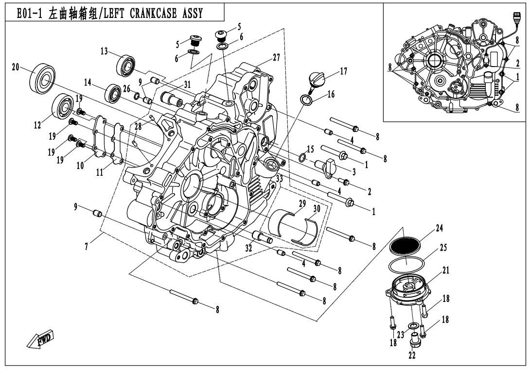 Picture of E01-1  - LEFT CRANKCASE ASSY.