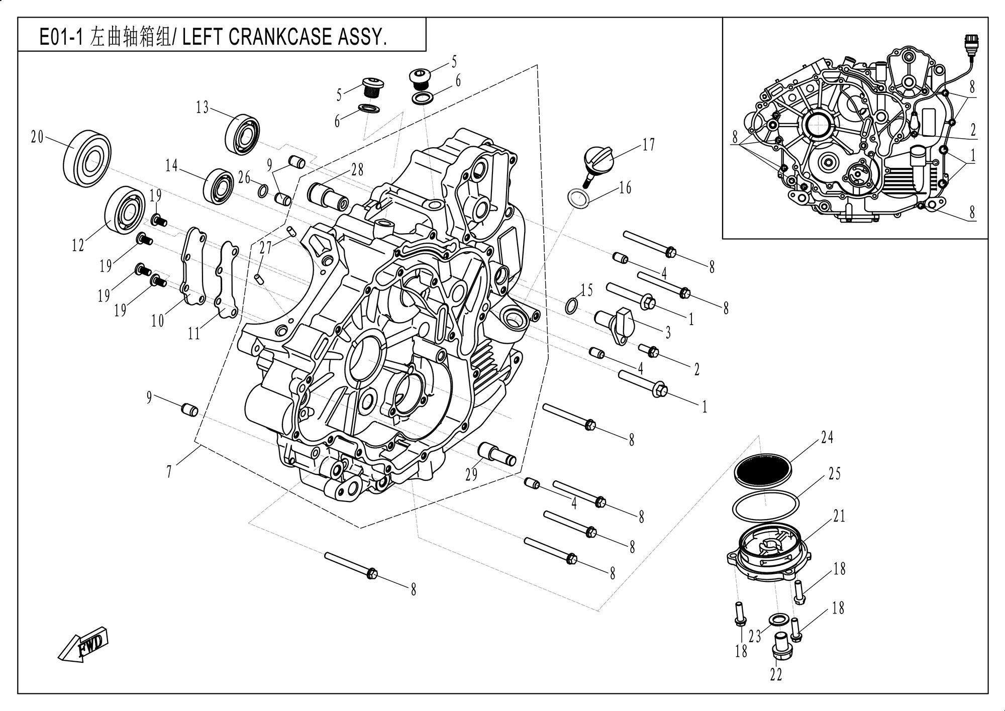 Picture of E01-1 - LEFT CRANKCASE ASSY