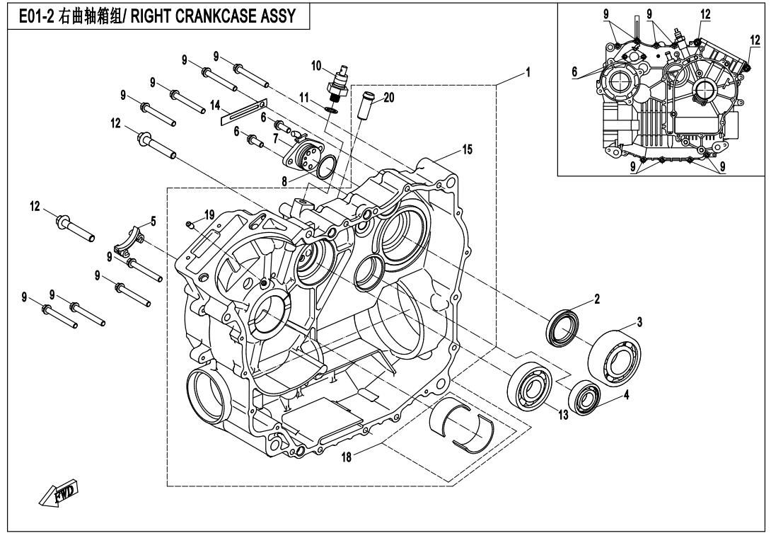 Picture of E01-2-OLD - RIGHT CRANKCASE ASSY(OLD)