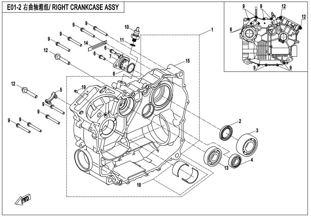 Picture of E01-2-NEW - RIGHT CRANKCASE ASSY(NEW)