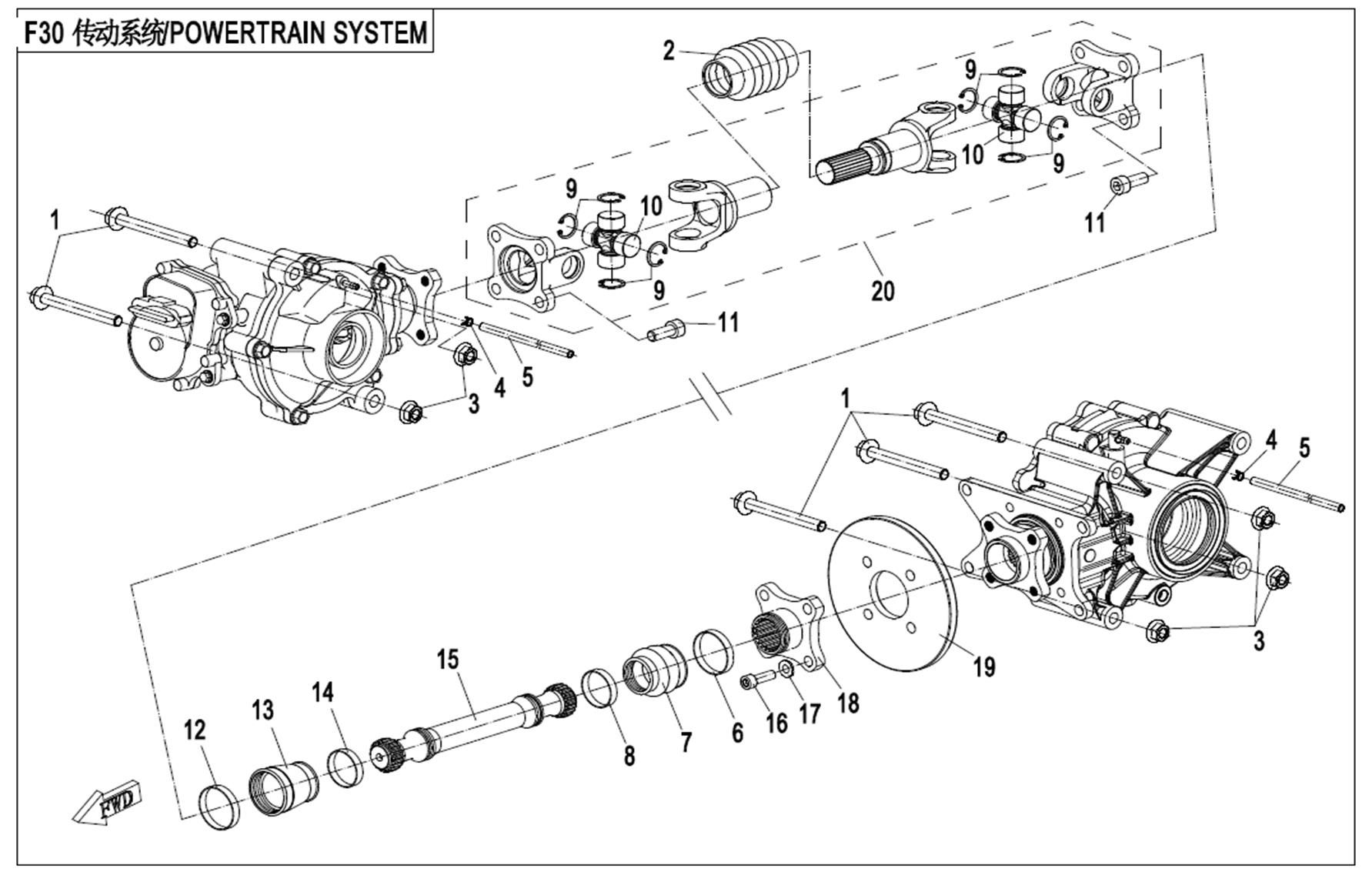 Picture of F30-B - DRIVETRAIN SYSTEM (NEW - FITTED WITH YOKES FOR UNIVERSAL JOINTS)