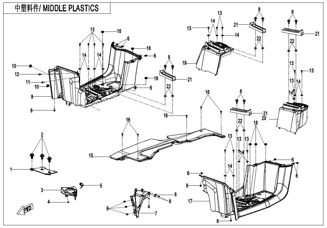 Picture of F04-3-A-V1 - MIDDLE PLASTICS(WITH GEARSHIFT LOCK)