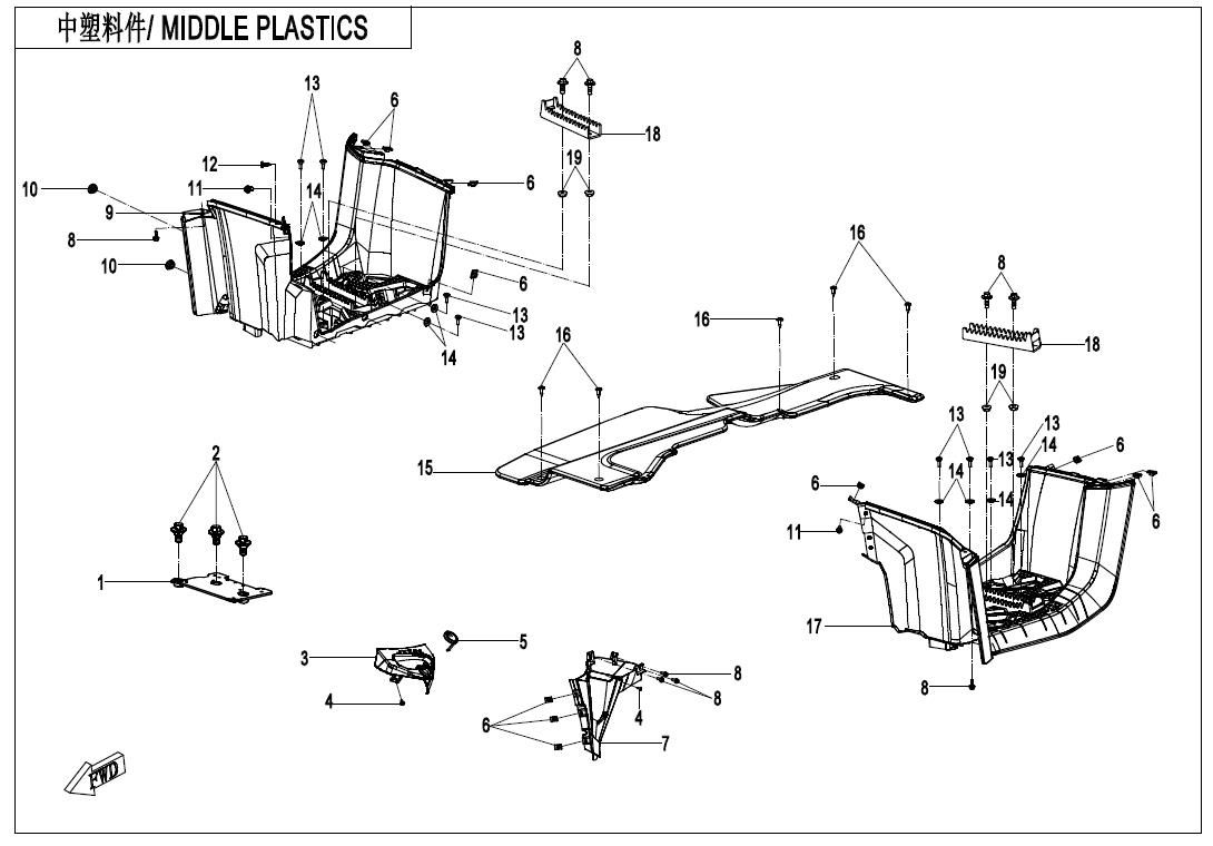 Picture of F04-3-A-V2 - MIDDLE PLASTICS(WITH GEARSHIFT LOCK)