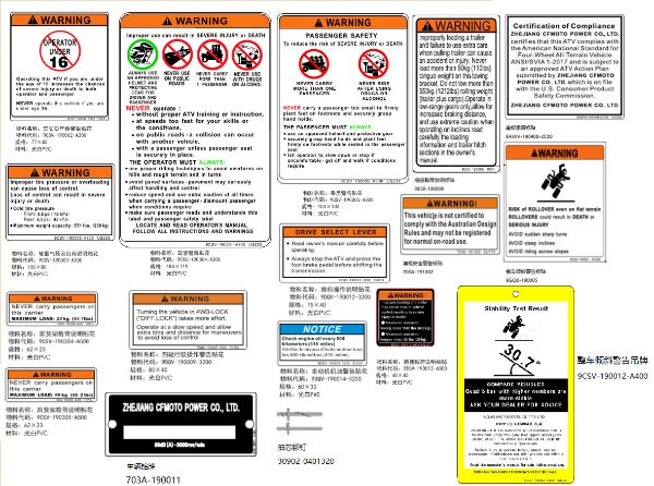 CFMOTO. F19-2-A-V1 - Warning Decal(International) - , Sherco