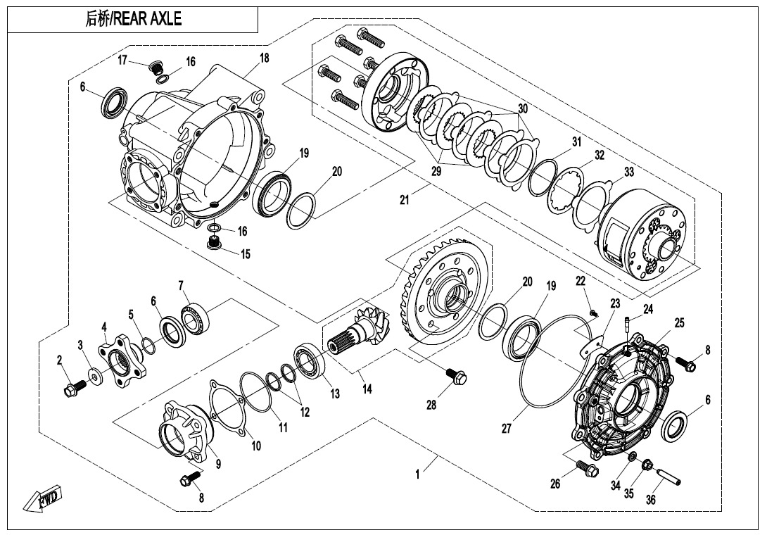 Picture of F33-A - REAR AXLE(WITH DIFFERENTIAL)