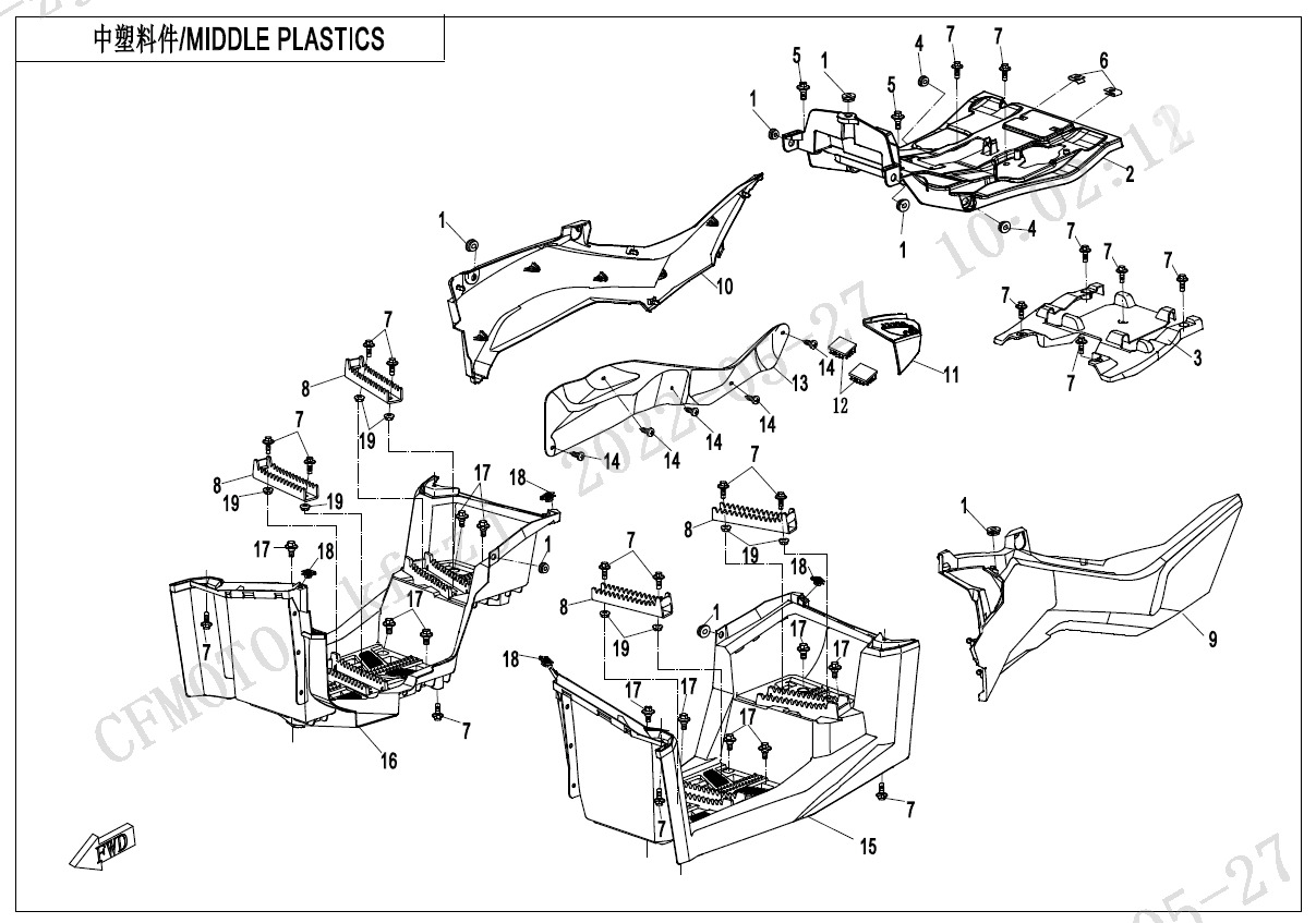 Picture of F04-3 - MIDDLE PLASTICS(NO GEARSHIFT LOCK MOUNTING HOLE)