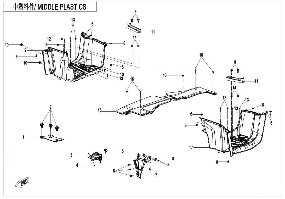 Picture of F04-3-A - MIDDLE PLASTICS(WITH GEARSHIFT LOCK)