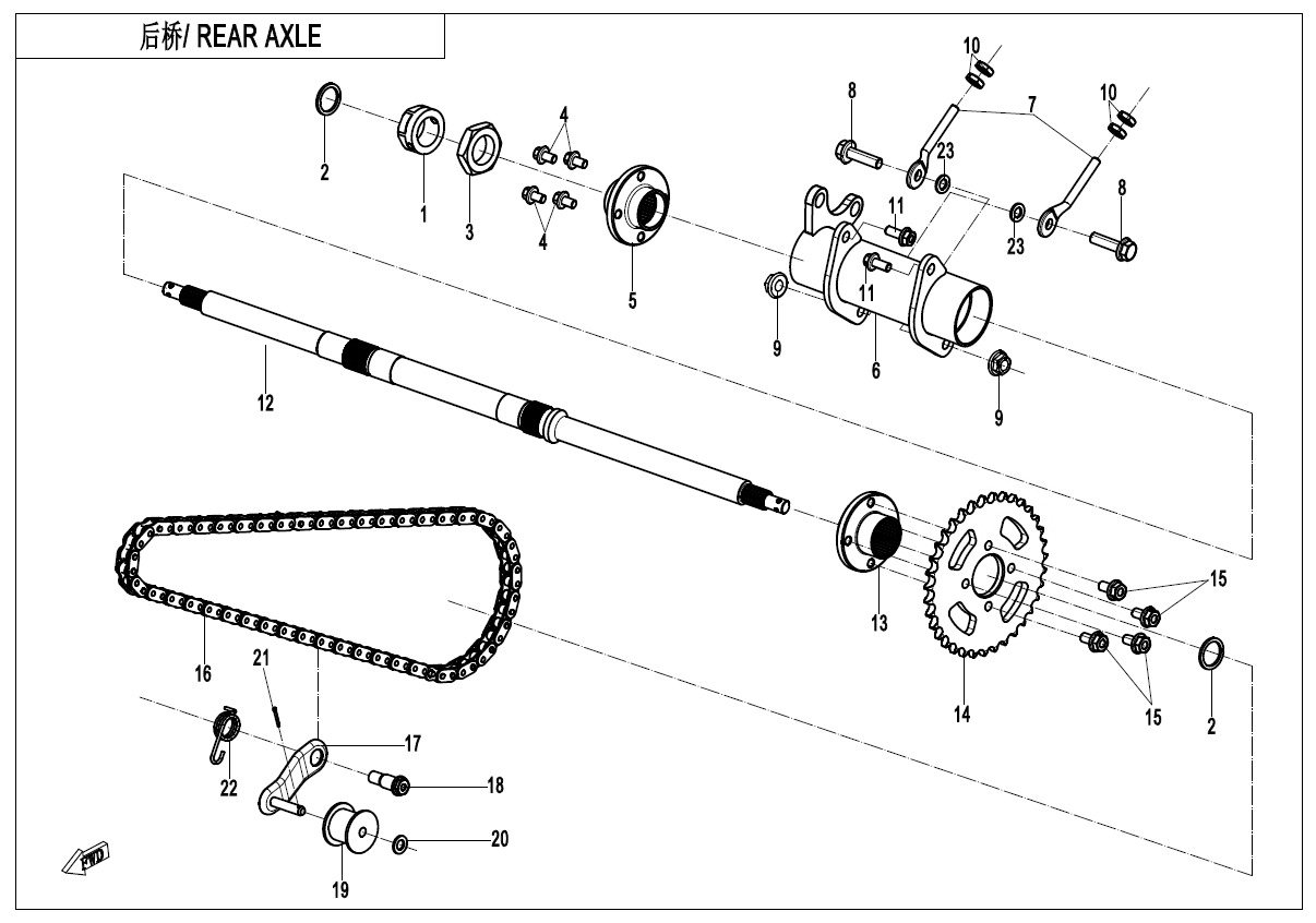 Picture of F33-B-V2 - REAR AXLE(BOLT REGULATING)